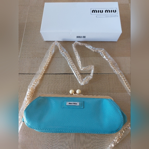 Miu Miu Blue Clutch Bag With Chain with Box - Picture 2 of 5